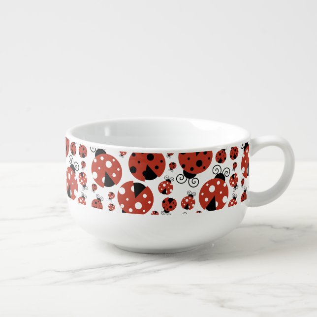 Pattern Of Ladybugs, Cute Ladybugs, Red Ladybugs Soup Mug (Left)