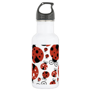 Pattern Of Ladybugs, Cute Ladybugs, Red Ladybugs Stainless Steel Water Bottle
