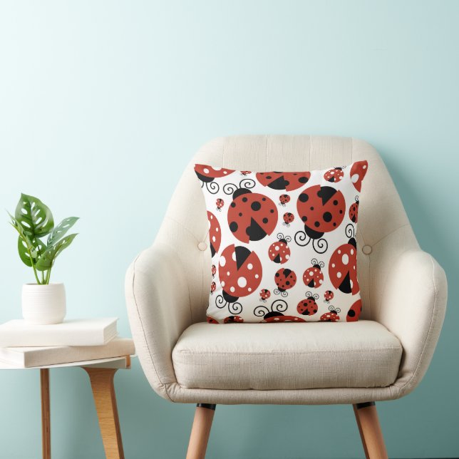 Pattern Of Ladybugs, Cute Ladybugs, Red Ladybugs Throw Pillow (Chair)