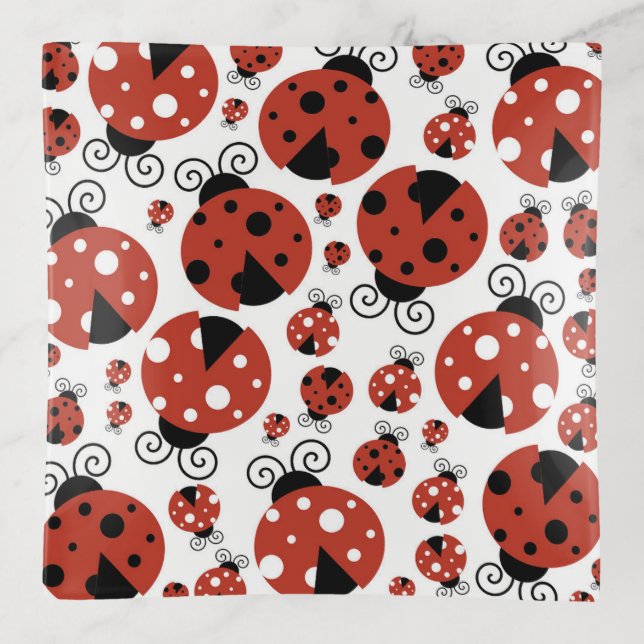 Pattern Of Ladybugs, Cute Ladybugs, Red Ladybugs Trinket Tray (Front)