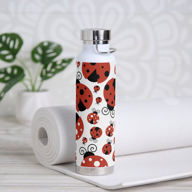 Pattern Of Ladybugs, Cute Ladybugs, Red Ladybugs Water Bottle (Yoga)