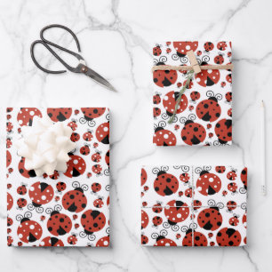 Pattern Of Ladybugs, Cute Ladybugs, Red Ladybugs Wrapping Paper Sheets