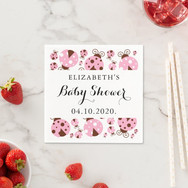 Pattern Of Ladybugs, Pink Ladybugs, Baby Shower Napkins (Insitu)