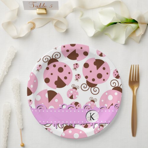 Pattern Of Ladybugs Pink Ladybugs Monogram Paper Plates