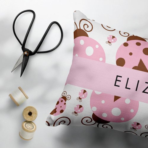 Pattern Of Ladybugs Pink Ladybugs Your Name Accent Pillow