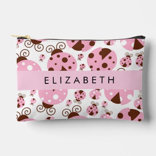 Pattern Of Ladybugs Pink Ladybugs Your Name Accessory Pouch