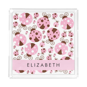 Pattern Of Ladybugs, Pink Ladybugs, Your Name Acrylic Tray