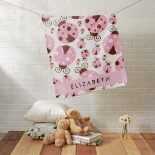 Pattern Of Ladybugs, Pink Ladybugs, Your Name Baby Blanket