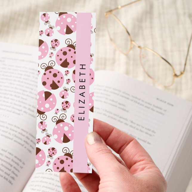 Pattern Of Ladybugs, Pink Ladybugs, Your Name Bookmarks (Hand)