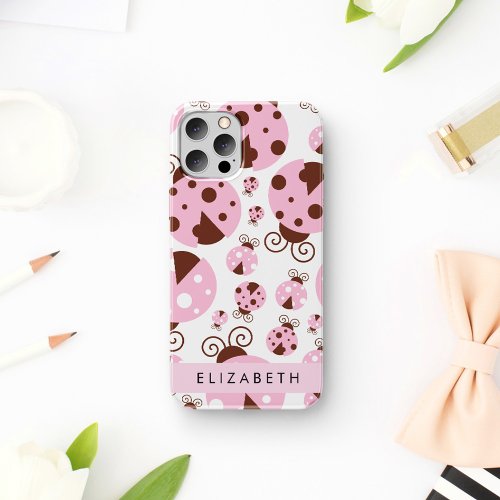 Pattern Of Ladybugs Pink Ladybugs Your Name iPhone 12 Pro Case