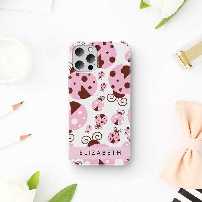 Pattern Of Ladybugs, Pink Ladybugs, Your Name Case-Mate iPhone Case (Creator Uploaded)