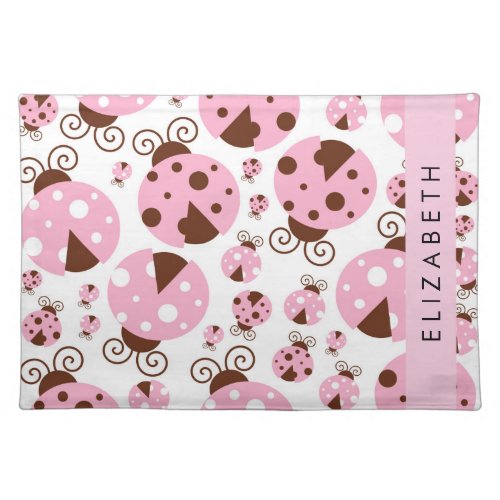 Pattern Of Ladybugs Pink Ladybugs Your Name Cloth Placemat