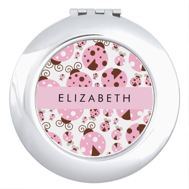 Pattern Of Ladybugs, Pink Ladybugs, Your Name Compact Mirror (Front)