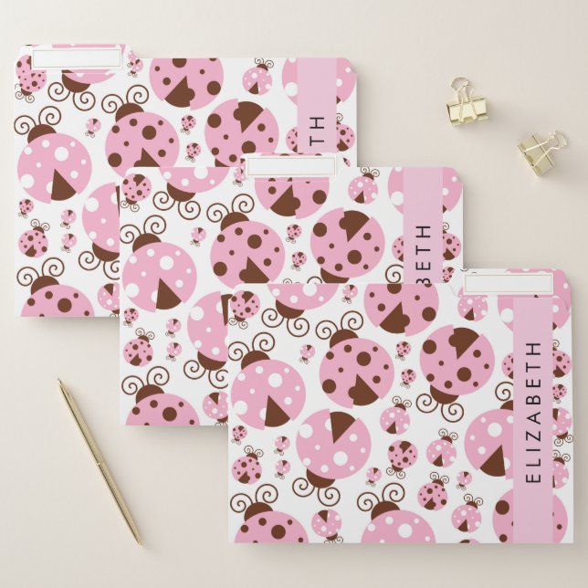 Pattern Of Ladybugs, Pink Ladybugs, Your Name File Folder (Set)