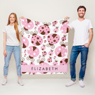 Pattern Of Ladybugs, Pink Ladybugs, Your Name Fleece Blanket