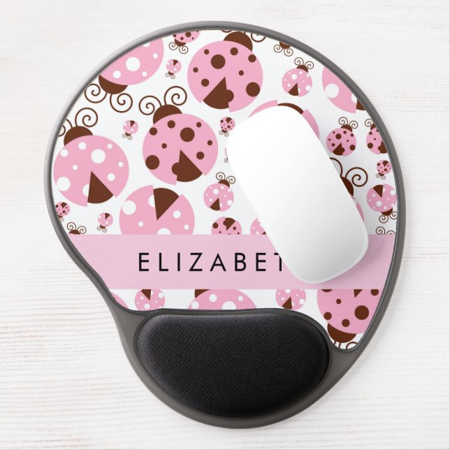 Pattern Of Ladybugs, Pink Ladybugs, Your Name Gel Mouse Pad (Left Side)
