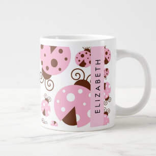 Pattern Of Ladybugs, Pink Ladybugs, Your Name Giant Coffee Mug