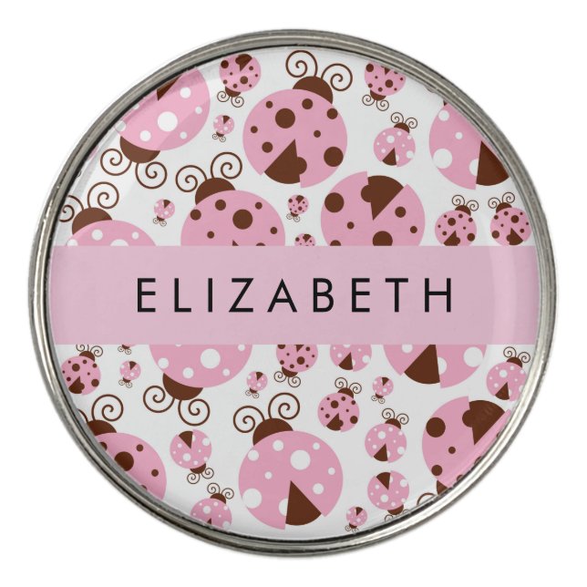 Pattern Of Ladybugs, Pink Ladybugs, Your Name Golf Ball Marker (Front)