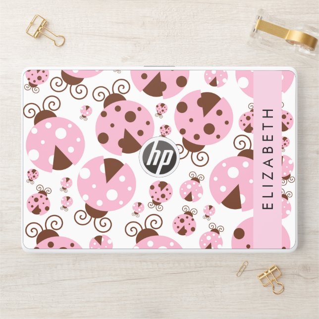 Pattern Of Ladybugs, Pink Ladybugs, Your Name HP Laptop Skin (Desk)