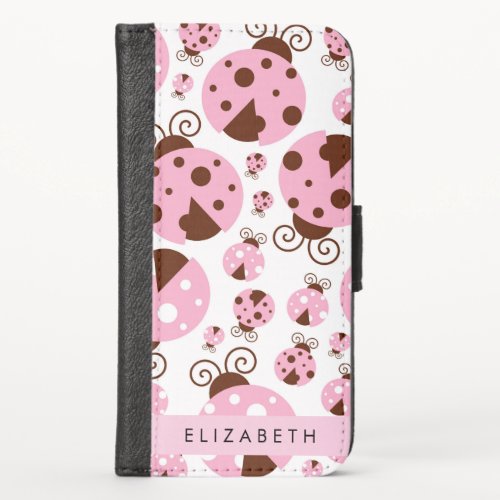 Pattern Of Ladybugs Pink Ladybugs Your Name iPhone X Wallet Case