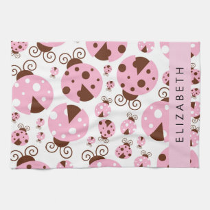 Pattern Of Ladybugs, Pink Ladybugs, Your Name Kitchen Towel