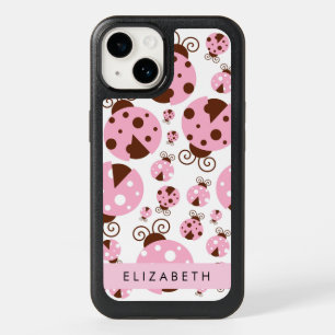 Pattern Of Ladybugs, Pink Ladybugs, Your Name OtterBox iPhone 14 Case