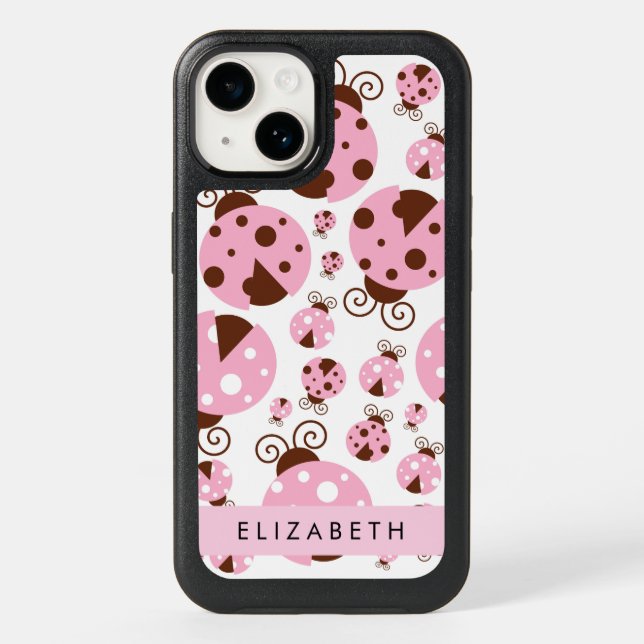 Pattern Of Ladybugs, Pink Ladybugs, Your Name Otterbox iPhone Case (Back)