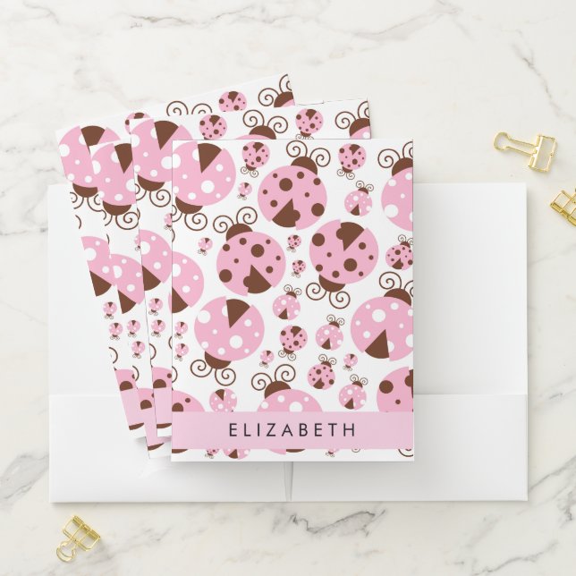 Pattern Of Ladybugs, Pink Ladybugs, Your Name Pocket Folder (In Situ)