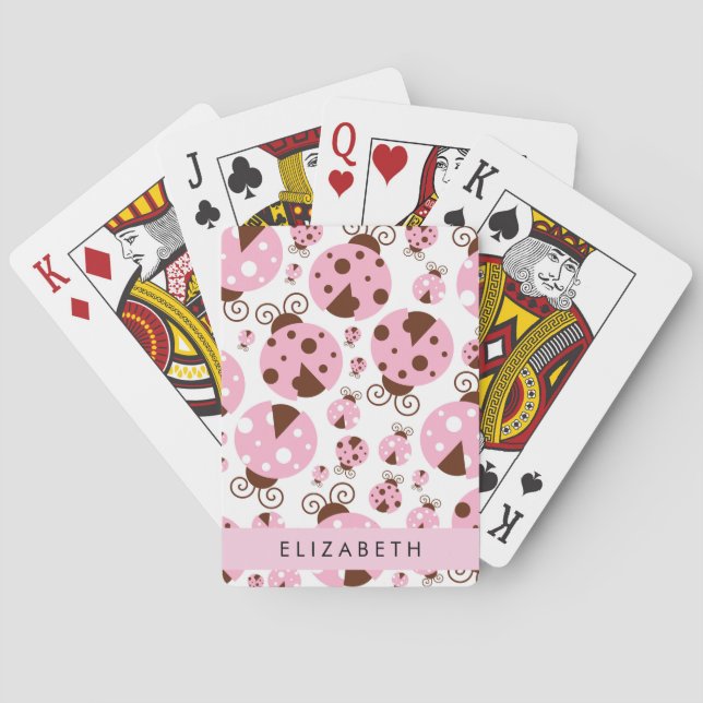 Pattern Of Ladybugs, Pink Ladybugs, Your Name Poker Cards (Back)