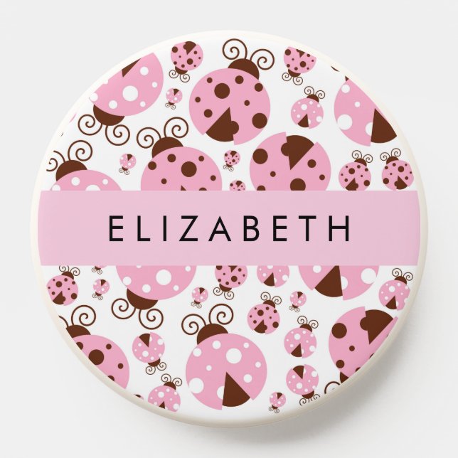 Pattern Of Ladybugs, Pink Ladybugs, Your Name PopSocket (Popsocket)