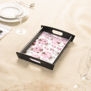Pattern Of Ladybugs, Pink Ladybugs, Your Name Serving Tray