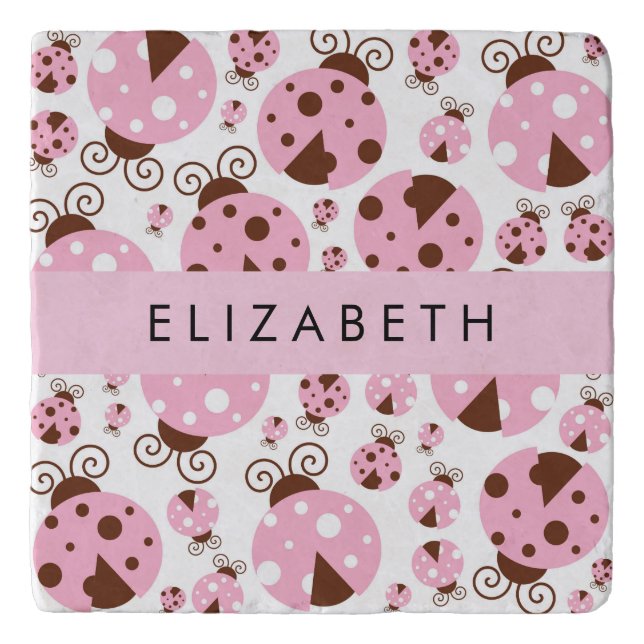 Pattern Of Ladybugs, Pink Ladybugs, Your Name Trivet (Front)