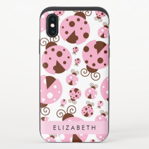 Pattern Of Ladybugs, Pink Ladybugs, Your Name iPhone X Slider Case