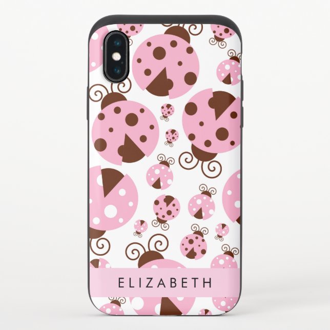 Pattern Of Ladybugs, Pink Ladybugs, Your Name Uncommon iPhone Case (Back)