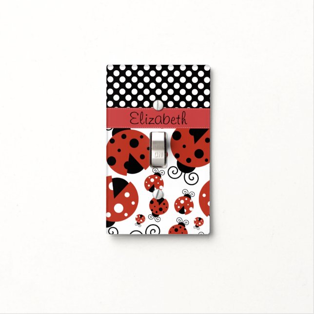 Pattern Of Ladybugs, Polka Dots, Your Name Light Switch Cover (In Situ)