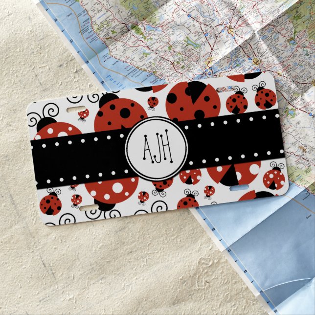 Pattern Of Ladybugs, Red Ladybugs, Monogram License Plate (In Situ)