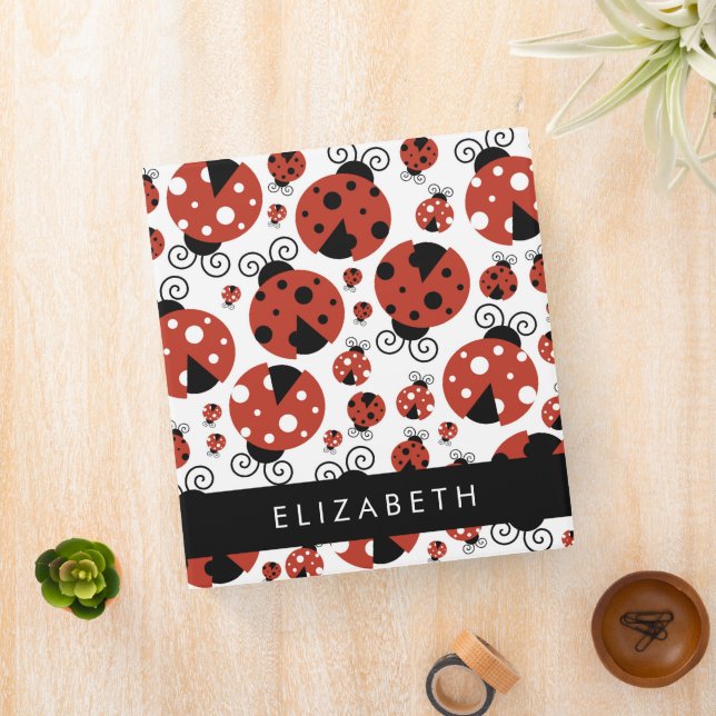 Pattern Of Ladybugs, Red Ladybugs, Your Name 3 Ring Binder (In Situ)