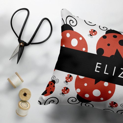 Pattern Of Ladybugs Red Ladybugs Your Name Accent Pillow