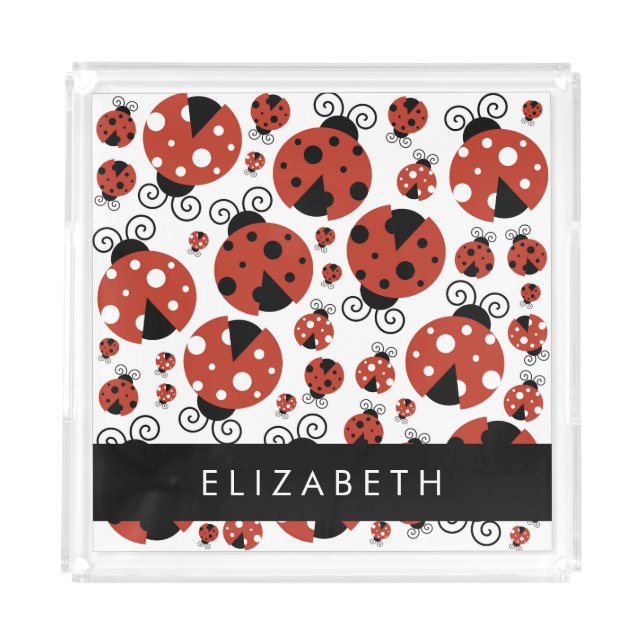 Pattern Of Ladybugs, Red Ladybugs, Your Name Acrylic Tray (Front)