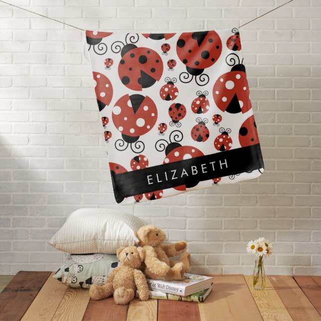Pattern Of Ladybugs, Red Ladybugs, Your Name Baby Blanket (In Situ)