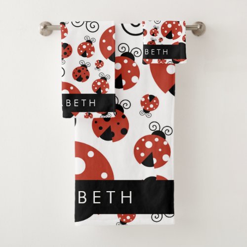 Pattern Of Ladybugs Red Ladybugs Your Name Bath Towel Set