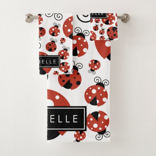 Pattern Of Ladybugs Red Ladybugs Your Name Bath Towel Set