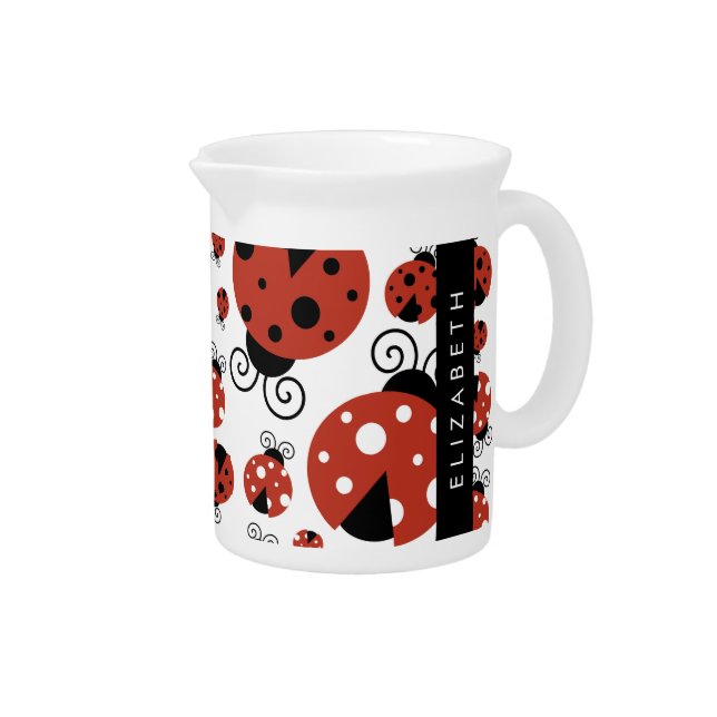 Pattern Of Ladybugs, Red Ladybugs, Your Name Beverage Pitcher (Right)