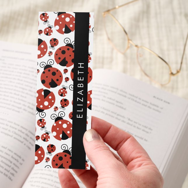 Pattern Of Ladybugs, Red Ladybugs, Your Name Bookmarks (Hand)