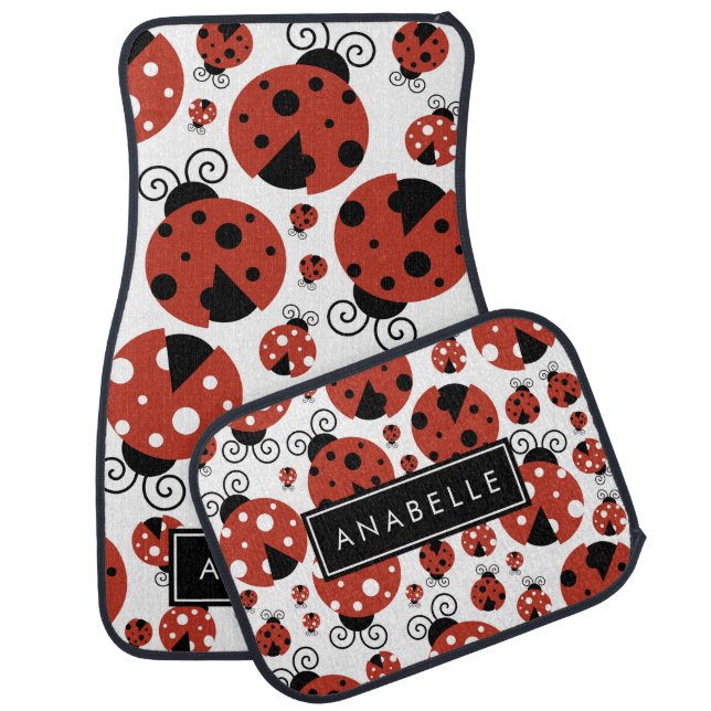 Pattern Of Ladybugs, Red Ladybugs, Your Name Car Floor Mat (Set)