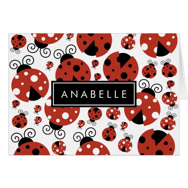 Pattern Of Ladybugs, Red Ladybugs, Your Name Cards (Front Horizontal)