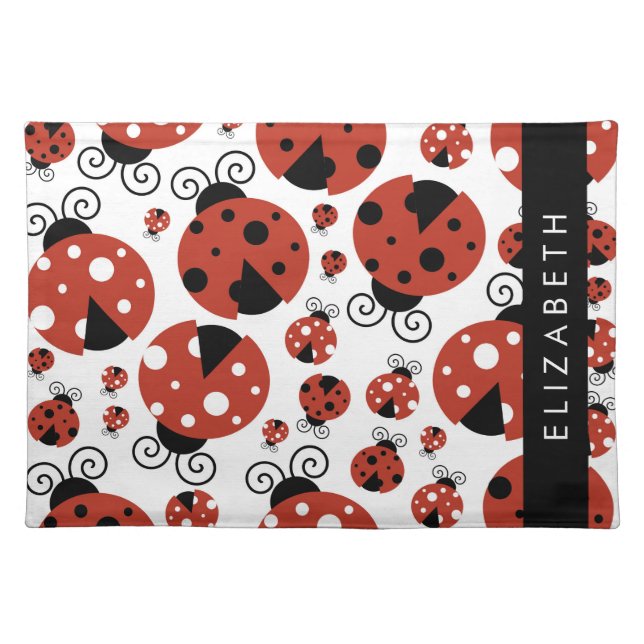 Pattern Of Ladybugs, Red Ladybugs, Your Name Cloth Placemat (Front)