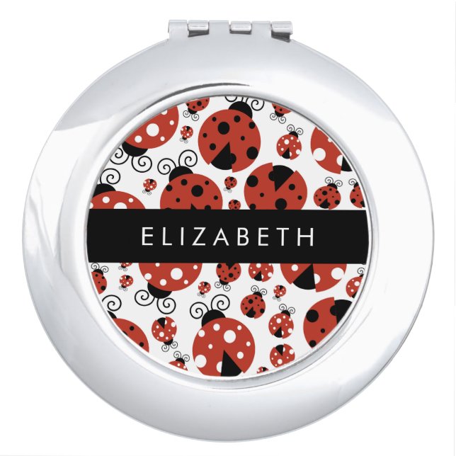 Pattern Of Ladybugs, Red Ladybugs, Your Name Compact Mirror (Front)