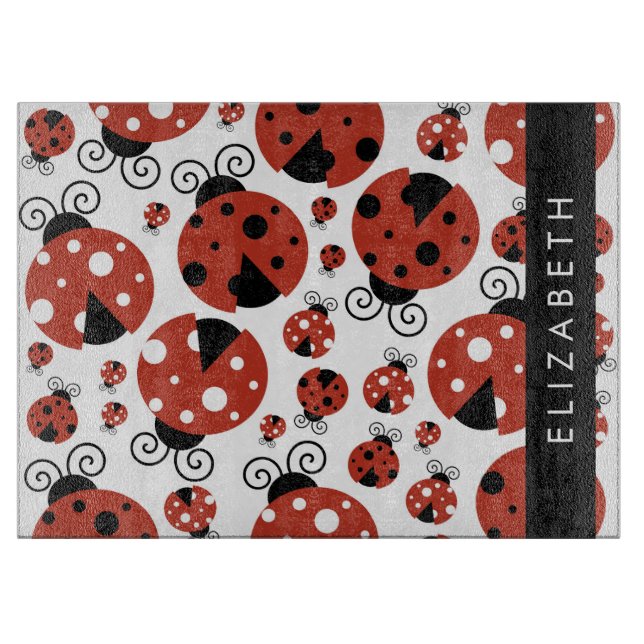 Pattern Of Ladybugs, Red Ladybugs, Your Name Cutting Board (Front)