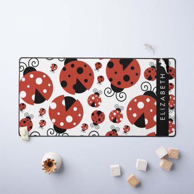 Pattern Of Ladybugs, Red Ladybugs, Your Name Desk Mat (Kids Table)